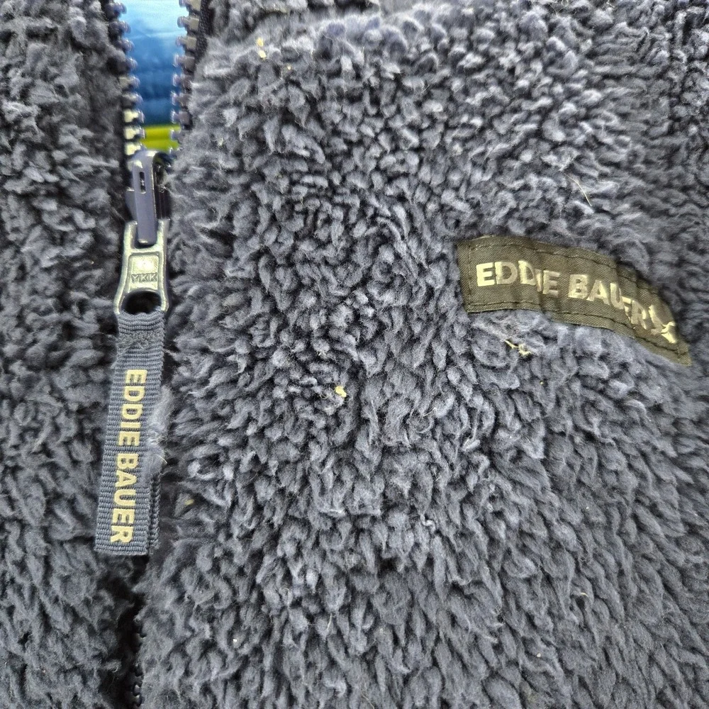Eddie Bauer Boys Jacket 12/14 Blue Sherpa‎ Puffer Colorblock Reversible